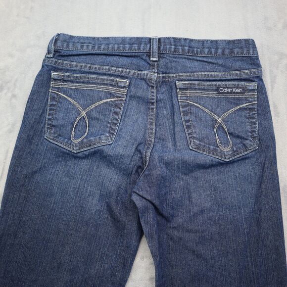 Calvin Klein Jeans Womens 30 Blue Flared Low Rise 5 Pocket Dark Wash Denim Pants - Picture 8 of 16